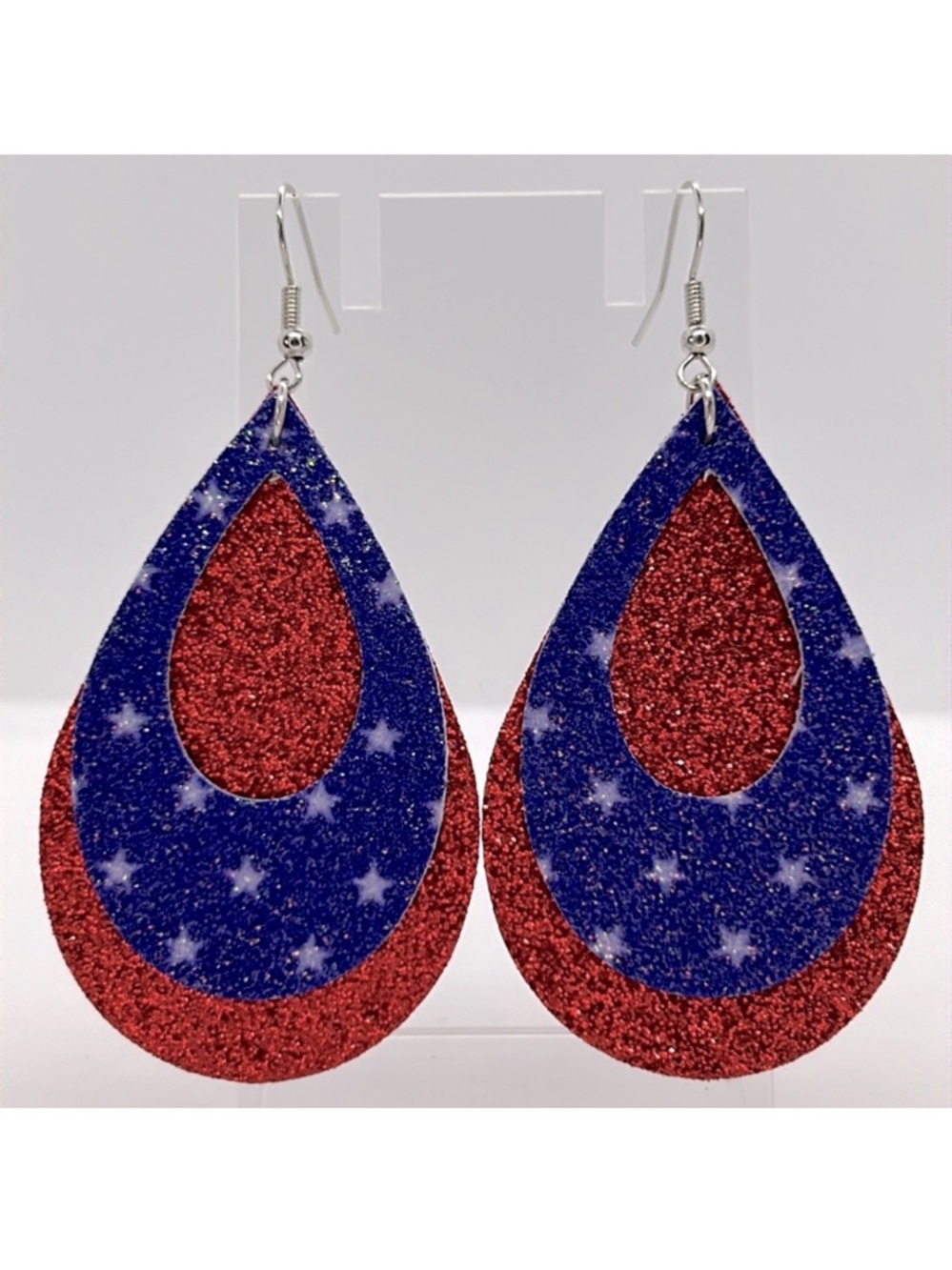 *LAST SET* Faux Leather Earrings Patriotic Stars Patriotic USA Fashion Jewelry